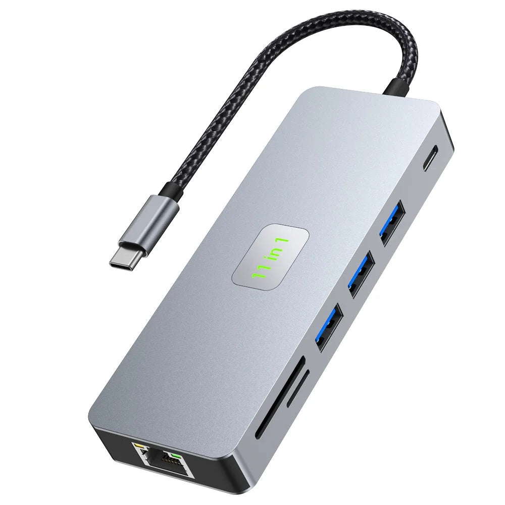 2411 Type-C Hub with 3xUSB 3.0+HD+VGA+2xCard Reader+PD 100W+RJ45 Ethernet+3.5mm AUX+USB-C - 1