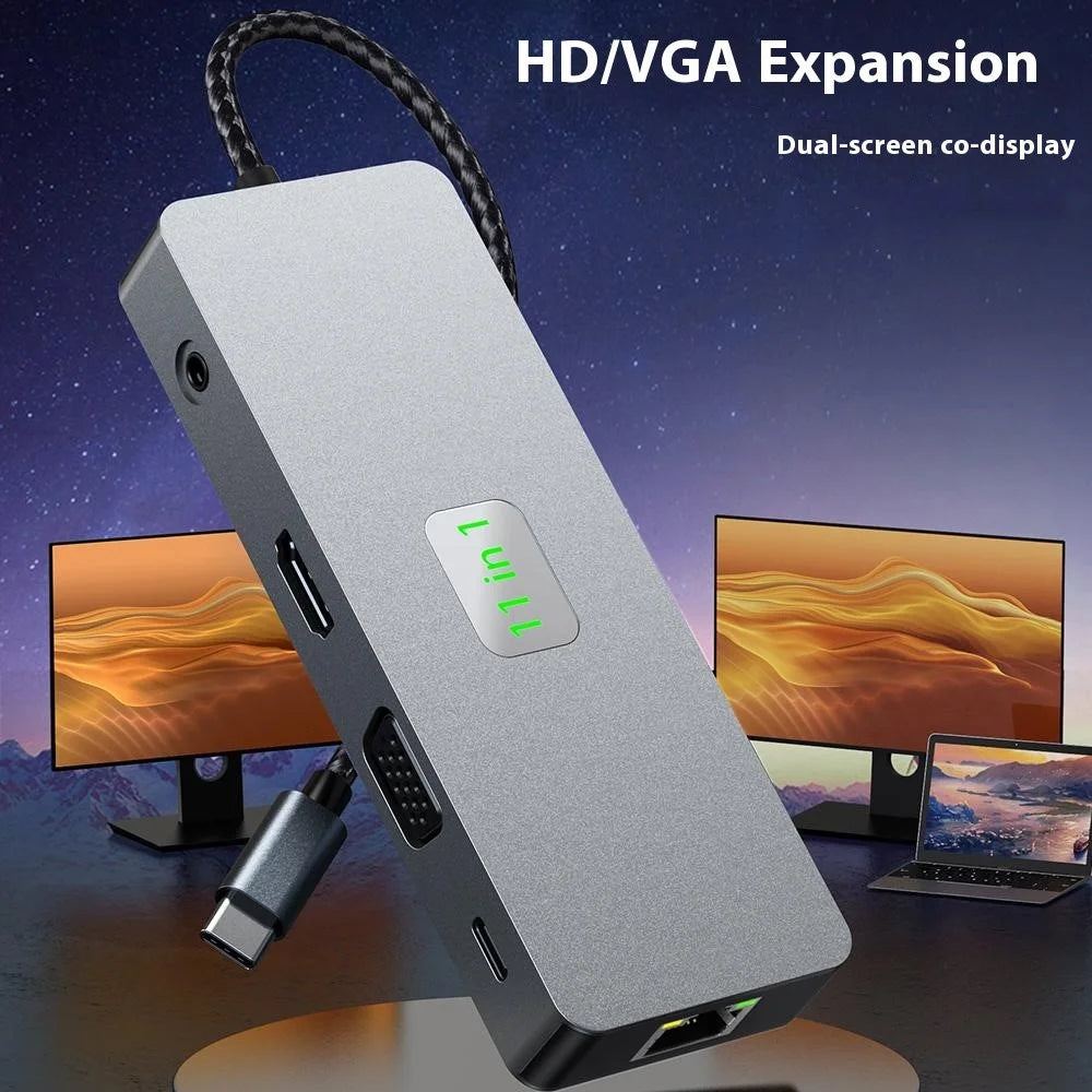 2411 Type-C Hub with 3xUSB 3.0+HD+VGA+2xCard Reader+PD 100W+RJ45 Ethernet+3.5mm AUX+USB-C - 3