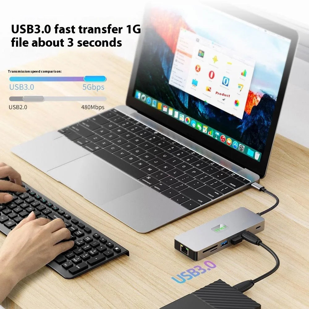 2411 Type-C Hub with 3xUSB 3.0+HD+VGA+2xCard Reader+PD 100W+RJ45 Ethernet+3.5mm AUX+USB-C - 5