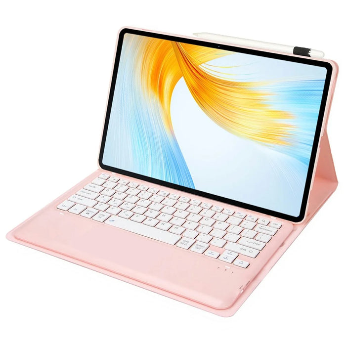 AM24 For Lenovo Tab P12 Ultra-Thin Leather Tablet Stand Cover + Bluetooth-compatible Keyboard - Pink - 2