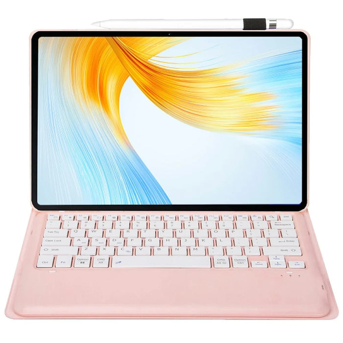 AM24 For Lenovo Tab P12 Ultra-Thin Leather Tablet Stand Cover + Bluetooth-compatible Keyboard - Pink - 3