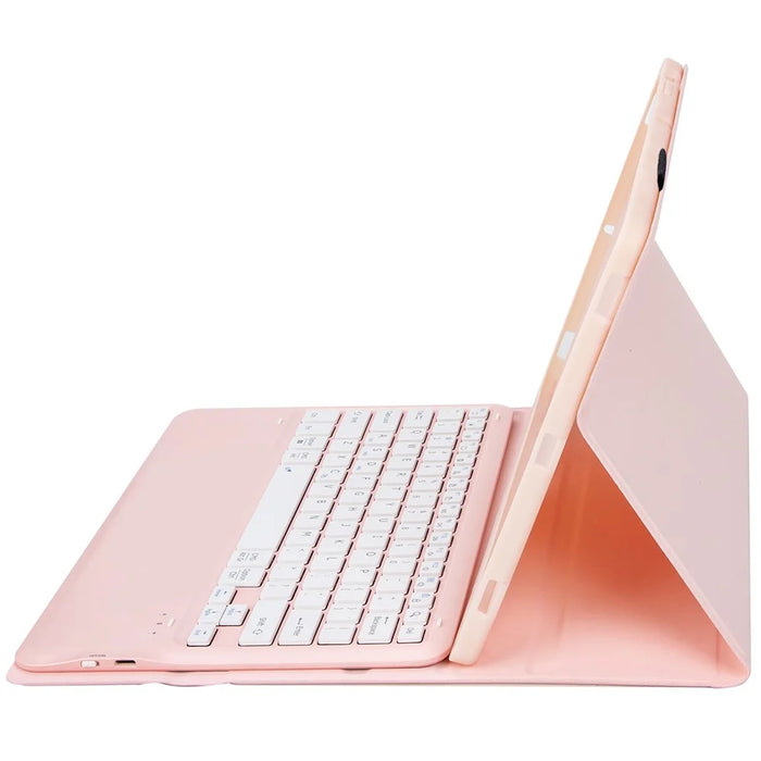 AM24 For Lenovo Tab P12 Ultra-Thin Leather Tablet Stand Cover + Bluetooth-compatible Keyboard - Pink - 4