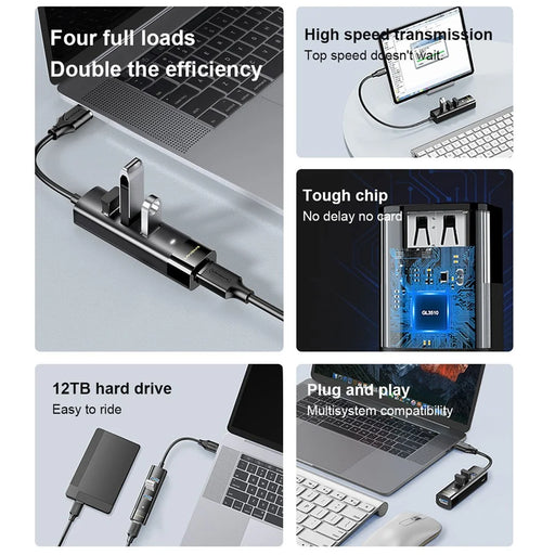 MINDPURE US023 1.5m Type-C to USB 3.0 4-Port Hub High Speed Laptop Docking Station - 2