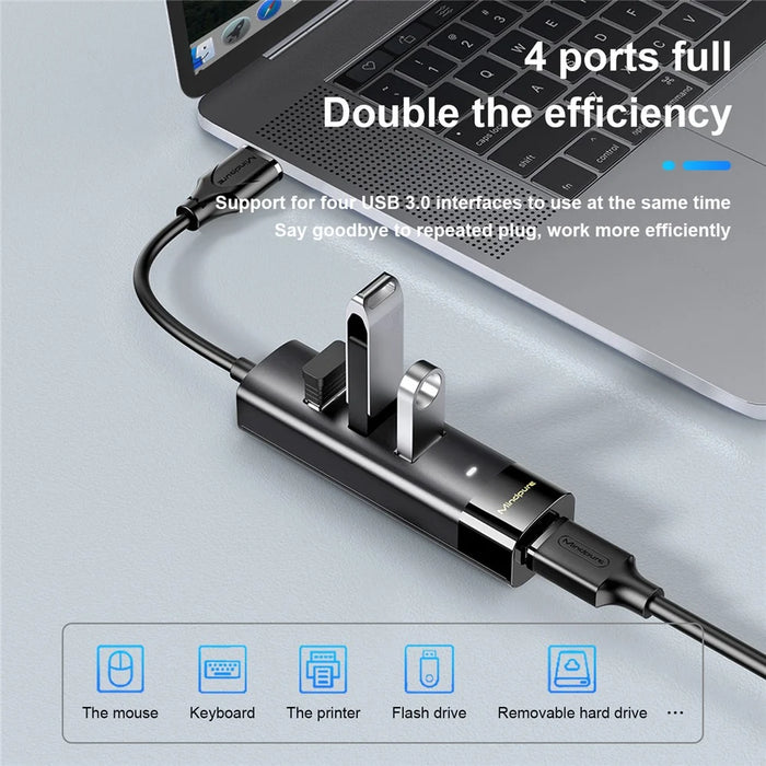 MINDPURE US023 1.5m Type-C to USB 3.0 4-Port Hub High Speed Laptop Docking Station - 4