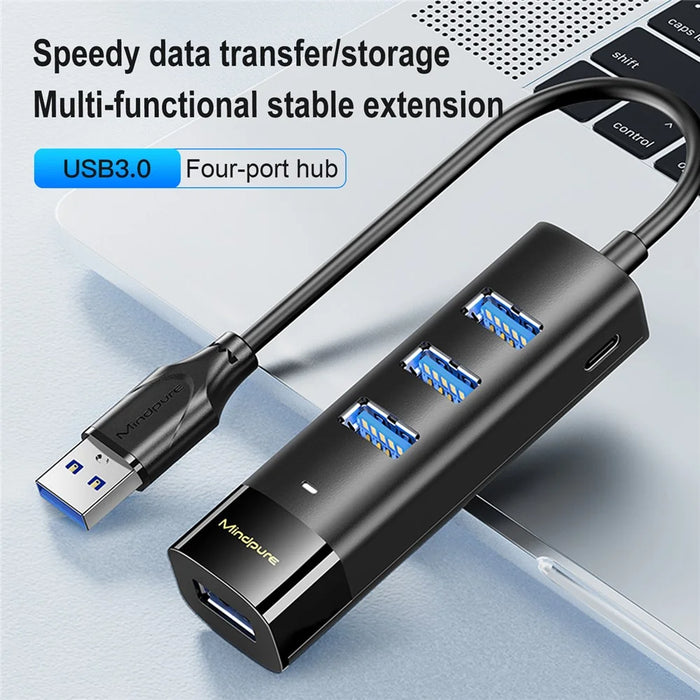MINDPURE US022 1.5m USB-A to USB 3.0 4-Port Hub High Speed Data Transfer Laptop Docking Station - 2