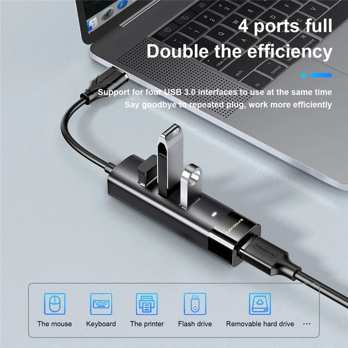 MINDPURE US022 1.5m USB-A to USB 3.0 4-Port Hub High Speed Data Transfer Laptop Docking Station - 5