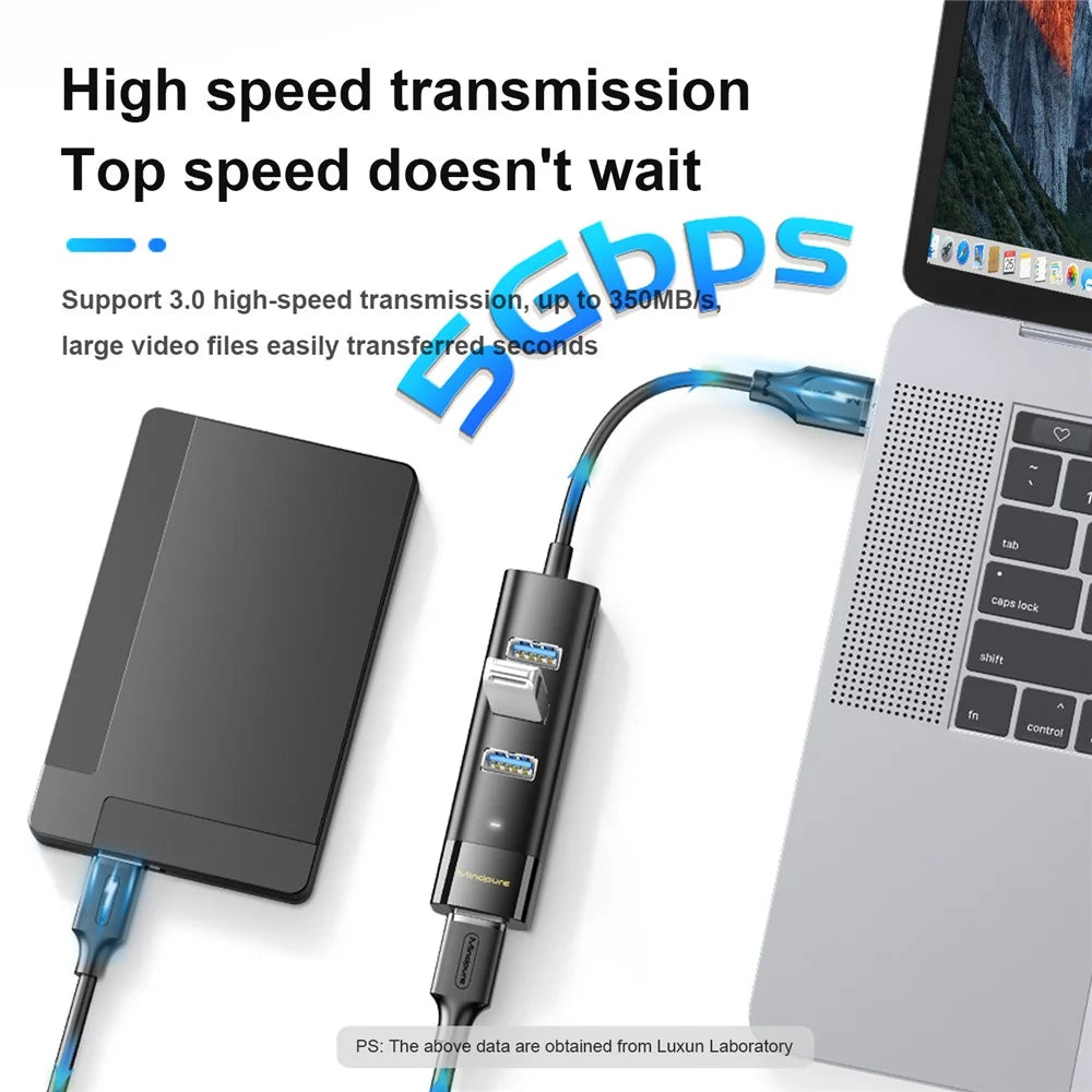 MINDPURE US022 1m USB-A to USB 3.0 4-Port Hub High Speed Data Transfer Laptop Docking Station - 4