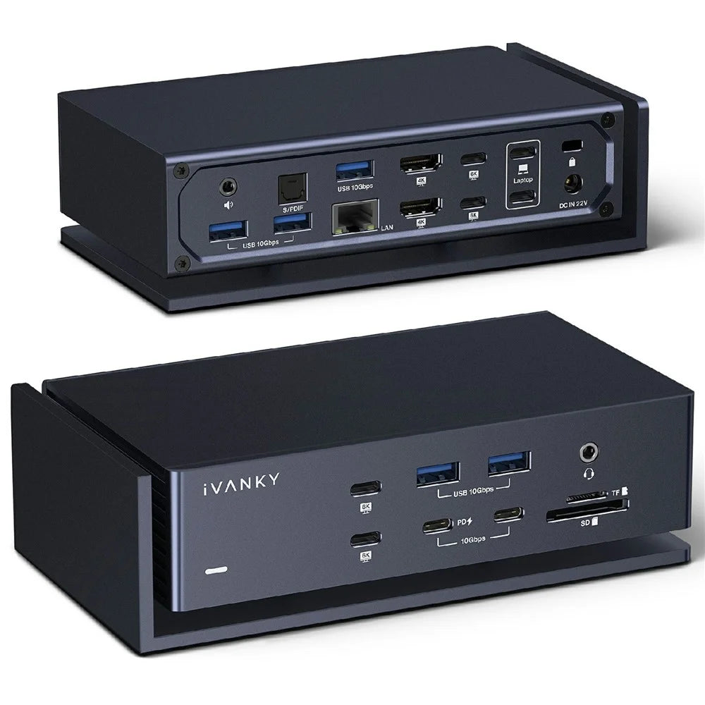 IVANKY 22-in-1 Quad Display 6K 60Hz Thunderbolt 4 Docking Station for MacBook Pro, USB-A + Type-C + RJ45 + 3.5mm Audio Port - EU Plug - 1