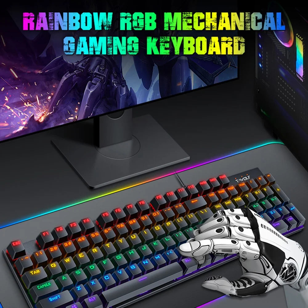 T-WOLF T17 USB Wired Keyboard 104-Key Color Backlit Computer Gaming Mechanical Keyboard - 4