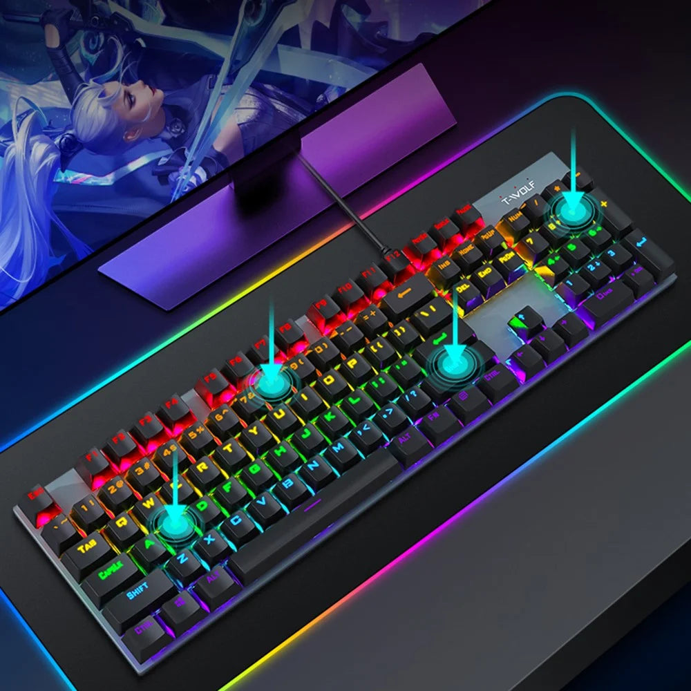 T-WOLF T17 USB Wired Keyboard 104-Key Color Backlit Computer Gaming Mechanical Keyboard - 5