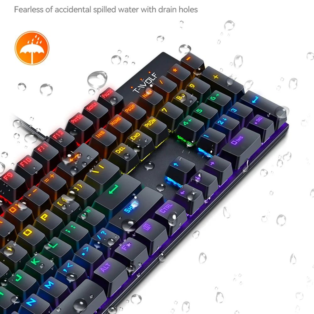 T-WOLF T17 USB Wired Keyboard 104-Key Color Backlit Computer Gaming Mechanical Keyboard - 7