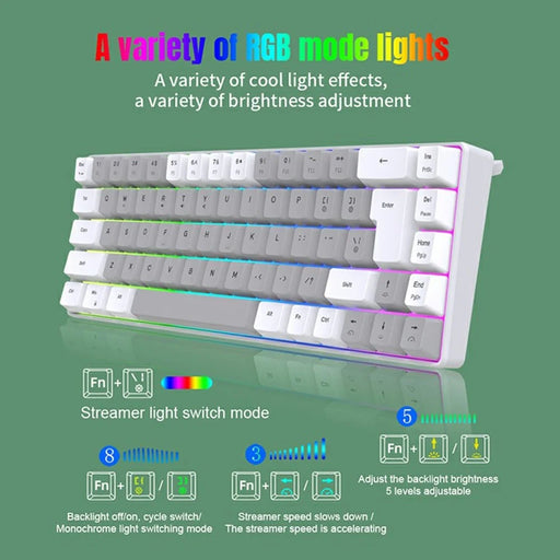 Y-FRUITFUL K701 68 Keys Wired Keyboard with RGB Light Mechanical Gaming Keyboard - White+Grey - 2