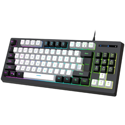 Y-FRUITFUL G69 Gaming Mechanical Feel Keyboard 87 Keys RGB Backlit USB Wired Esports Keyboard - Black+White - 2