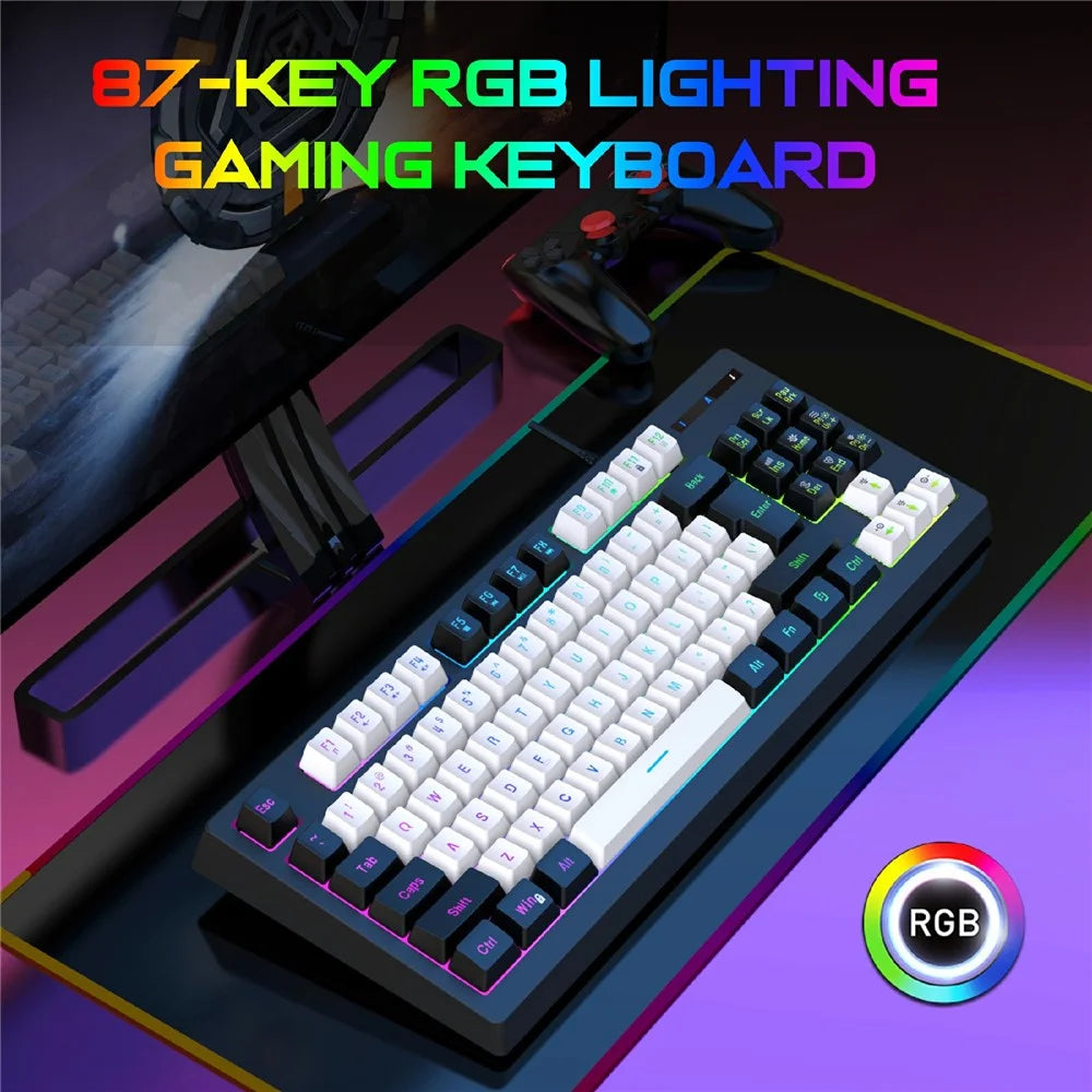 Y-FRUITFUL G69 Gaming Mechanical Feel Keyboard 87 Keys RGB Backlit USB Wired Esports Keyboard - Black+White - 4