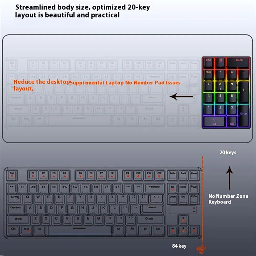 Y-FRUITFUL YF20 Laptop Mechanical Numeric Keypad 20 Keys RGB Backlit Wired External Mini Keyboard - Black - 3