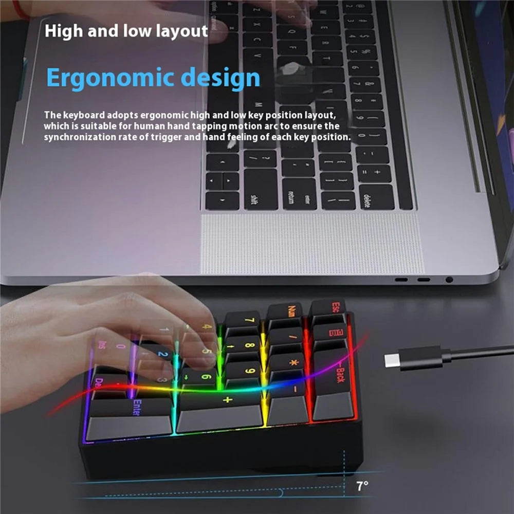 Y-FRUITFUL YF20 Laptop Mechanical Numeric Keypad 20 Keys RGB Backlit Wired External Mini Keyboard - Black - 7