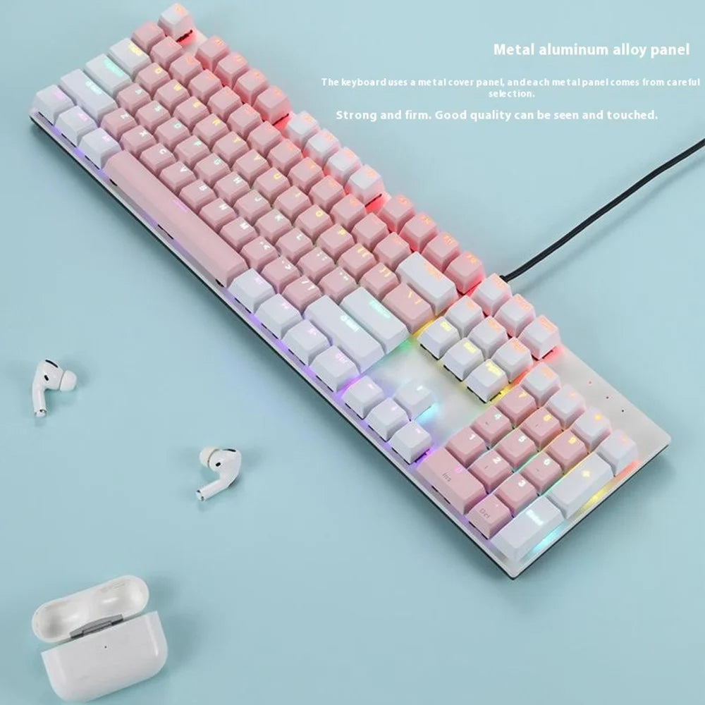 Y-FRUITFUL K135 104-Key RGB Mechanical Keyboard Gaming Office Waterproof Keyboard Blue Switches - Black  /  Grey - 2