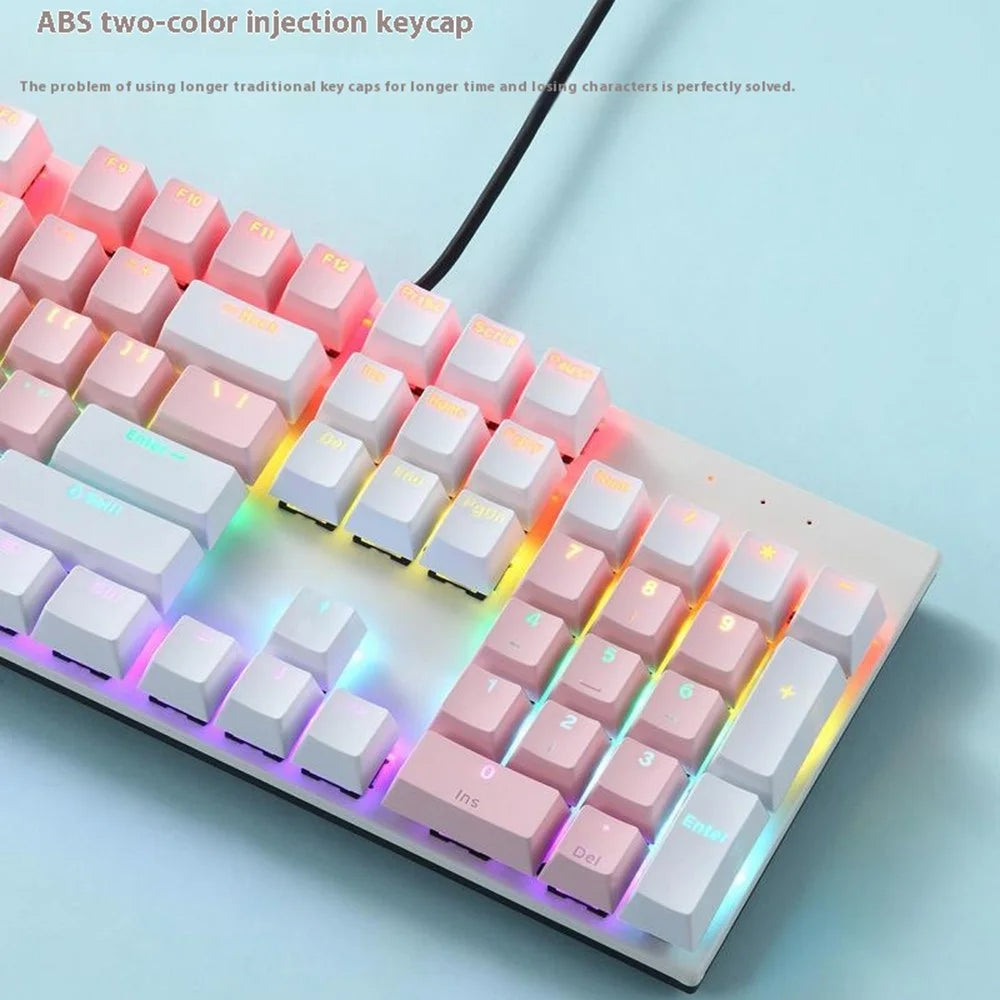 Y-FRUITFUL K135 104-Key RGB Mechanical Keyboard Gaming Office Waterproof Keyboard Blue Switches - Black  /  Grey - 3