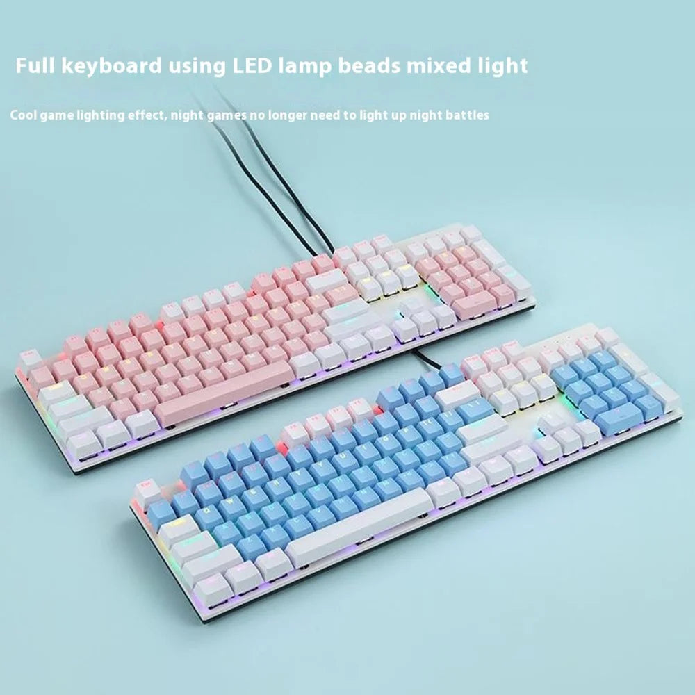 Y-FRUITFUL K135 104-Key RGB Mechanical Keyboard Gaming Office Waterproof Keyboard Blue Switches - Black  /  Grey - 4