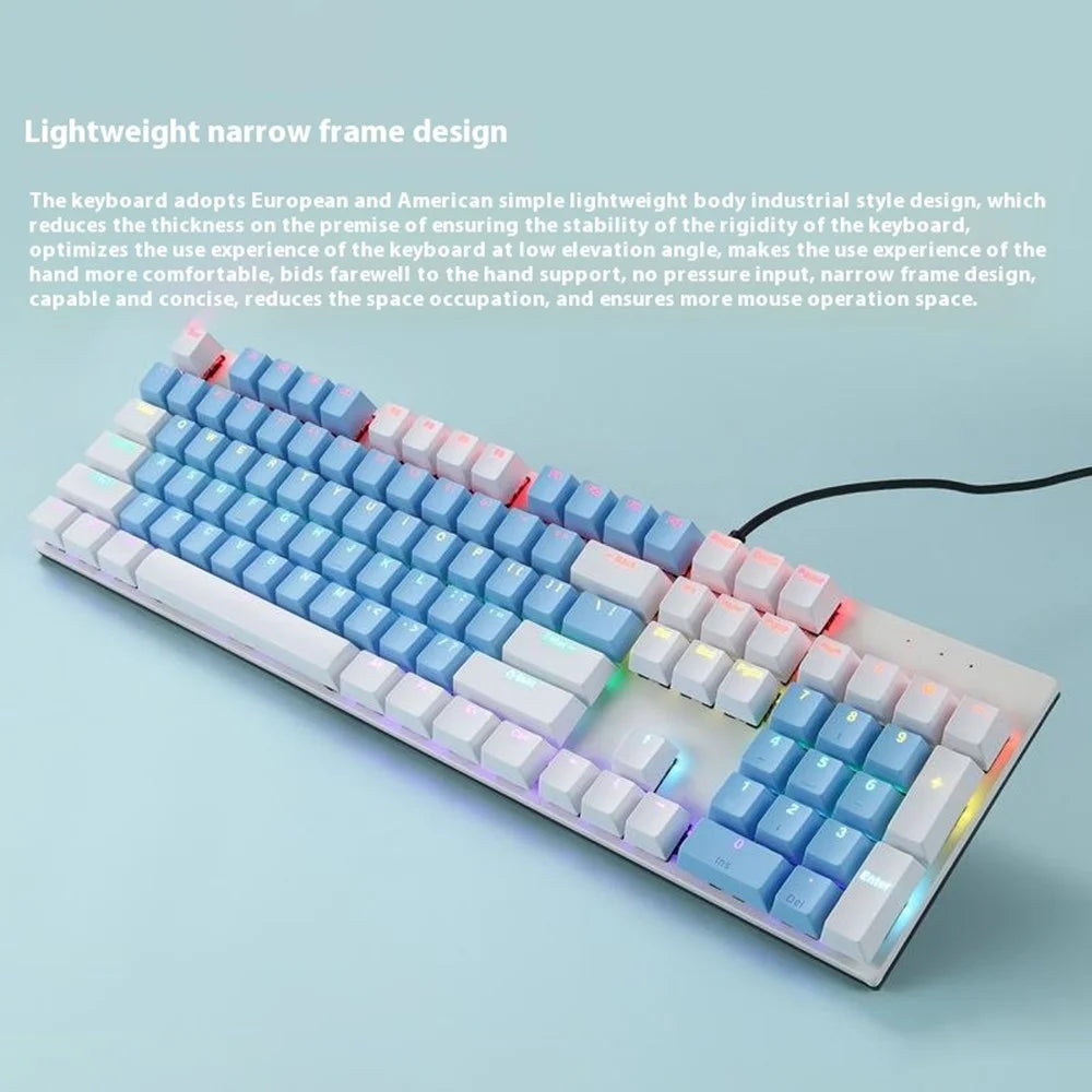 Y-FRUITFUL K135 104-Key RGB Mechanical Keyboard Gaming Office Waterproof Keyboard Blue Switches - Black  /  Grey - 5