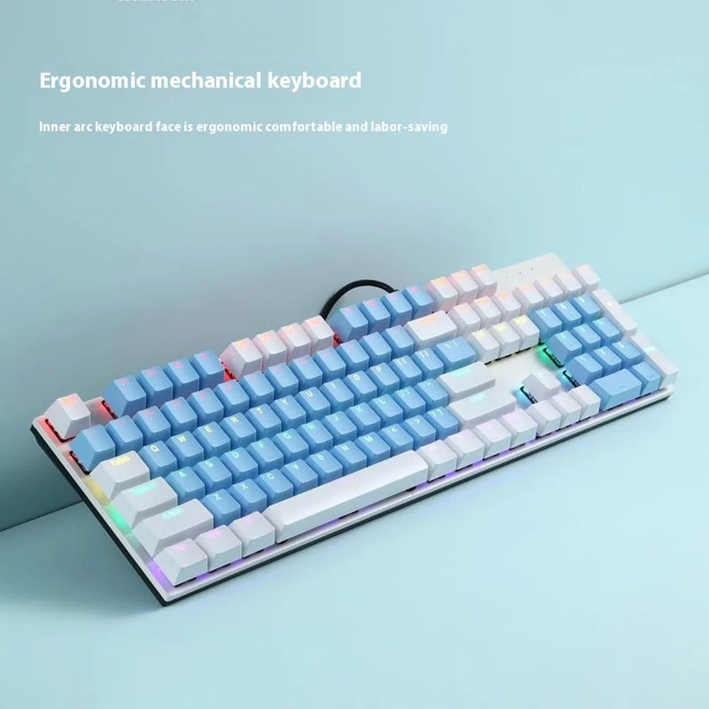 Y-FRUITFUL K135 104-Key RGB Mechanical Keyboard Gaming Office Waterproof Keyboard Blue Switches - Black  /  Grey - 6