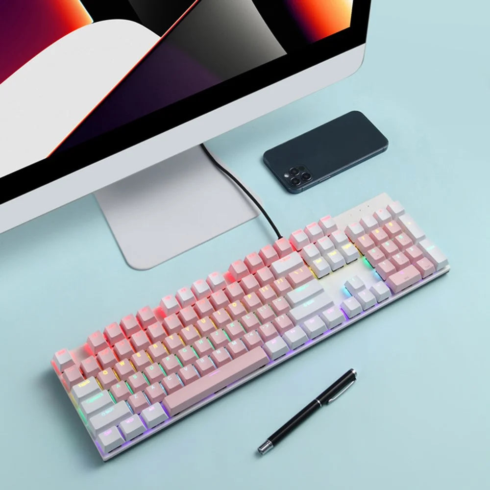 Y-FRUITFUL K135 104-Key RGB Mechanical Keyboard Gaming Office Waterproof Keyboard Blue Switches - Black  /  Grey - 7