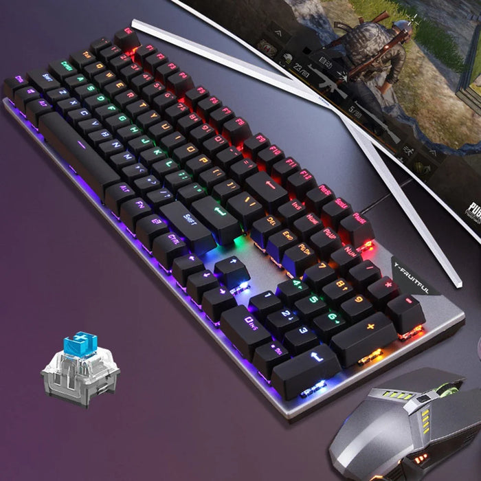 Y-FRUITFUL K137 Wired Mechanical Keyboard 104 Keys RGB Backlit Blue  /  Red Switch Gaming Keyboard - Black - 2