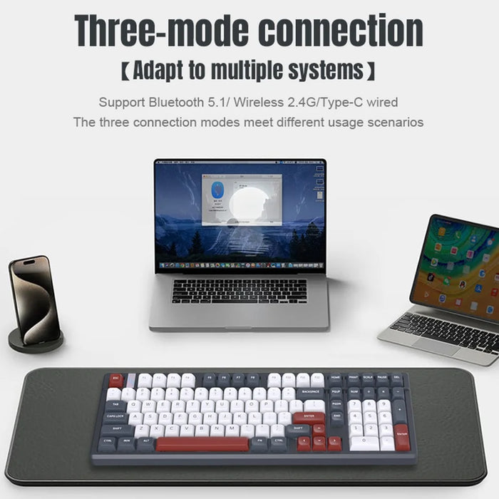 Y-FRUITFUL K102 102 Keys Tri-Mode Keyboard Gasket Structure Mechanical Gaming Keyboard with RGB Light - Titanium Blue - 2