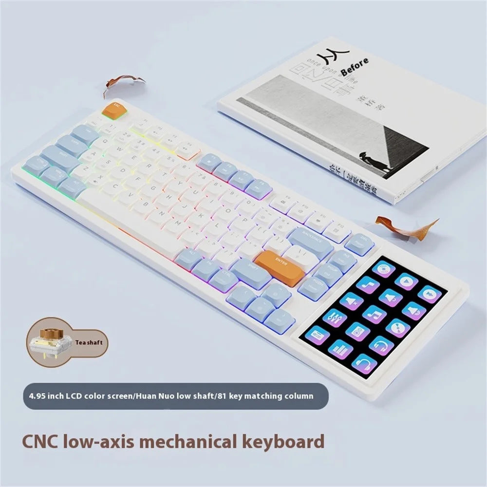 AJAZZ AKP815 81 Keys Low Profile Mechanical Keyboard with 4.95 Inch LCD Color Screen RGB Light Wired Keyboard - Brown Switch / Blue+White+Orange - 2