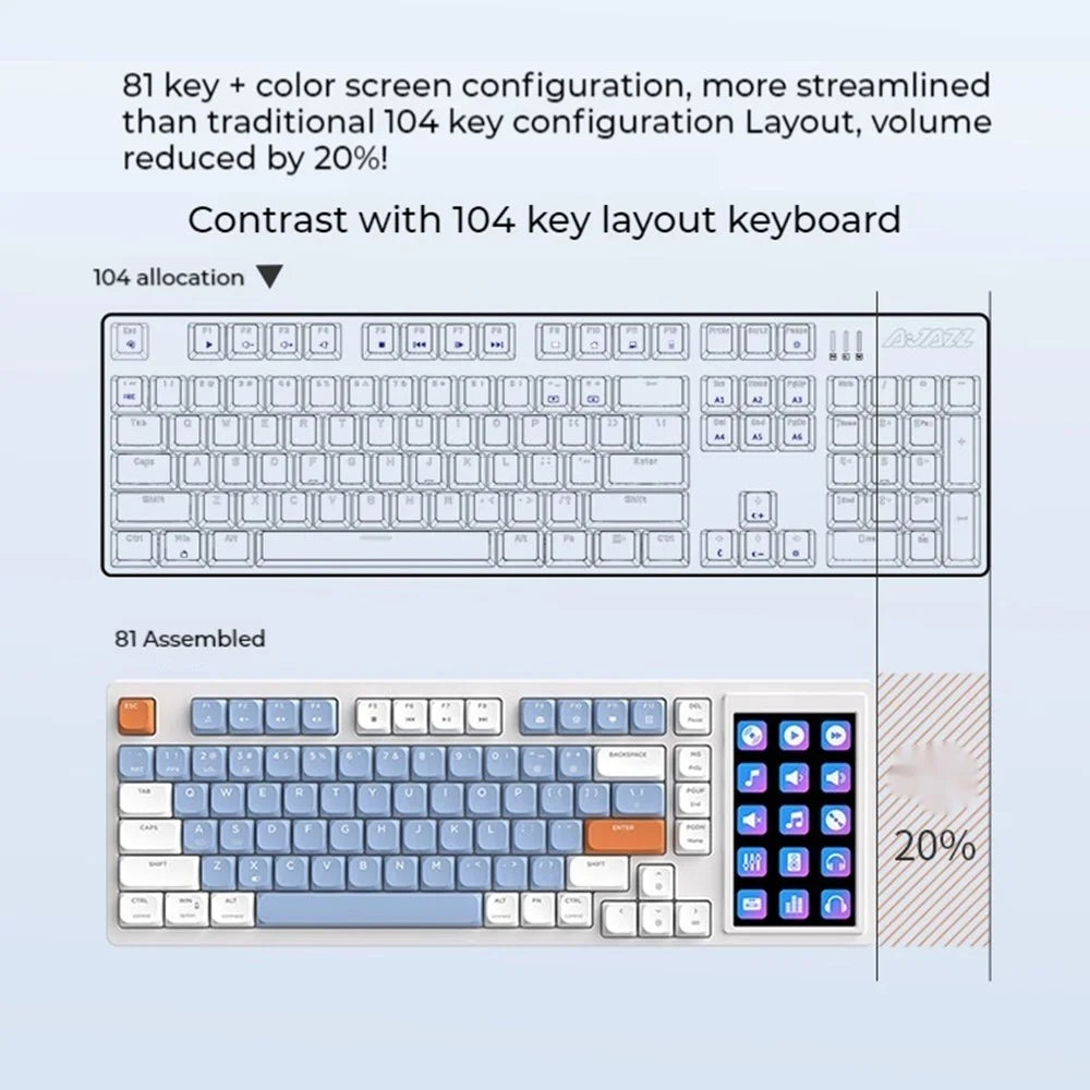 AJAZZ AKP815 81 Keys Low Profile Mechanical Keyboard with 4.95 Inch LCD Color Screen RGB Light Wired Keyboard - Brown Switch / Blue+White+Orange - 6