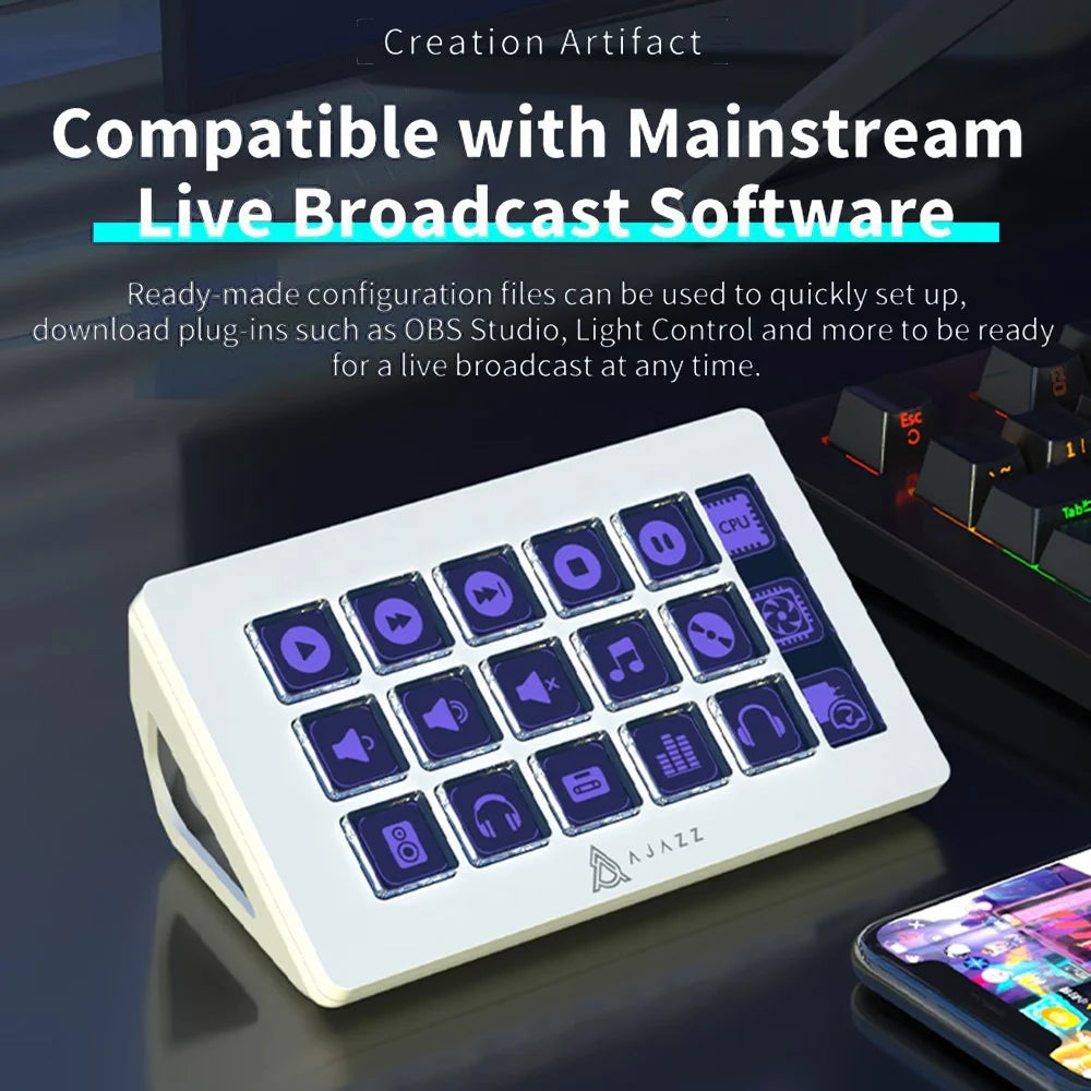 AJAZZ AKP153E Desktop Assistant Console Panel Custom Programming Intelligent Display 15 Keys Mini Keyboard - White - 3