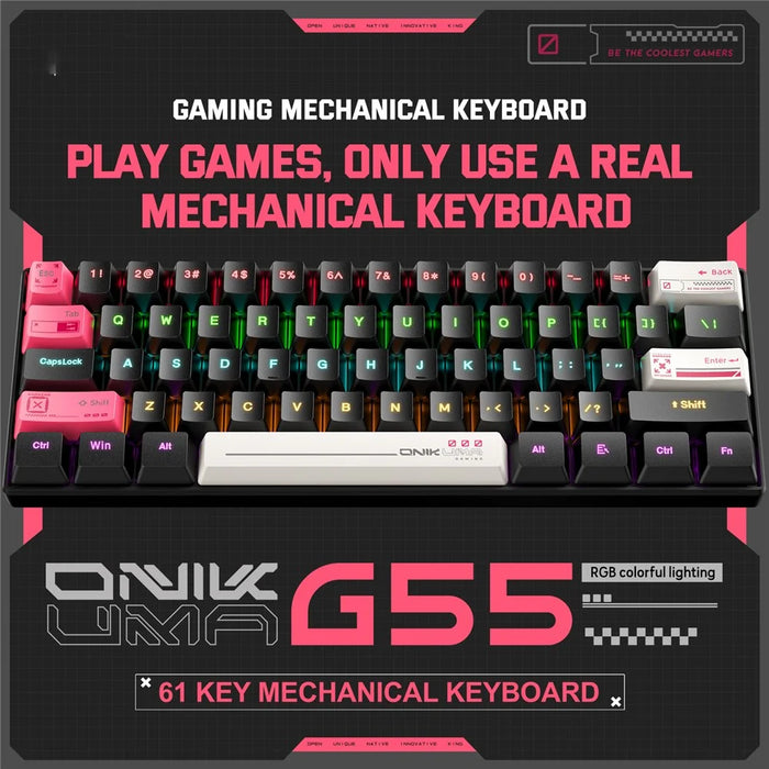 ONIKUMA G55 61 Keys Wired Keyboard with RGB Light Mechanical Gaming Keyboard for PC / Mac / Linux - 5