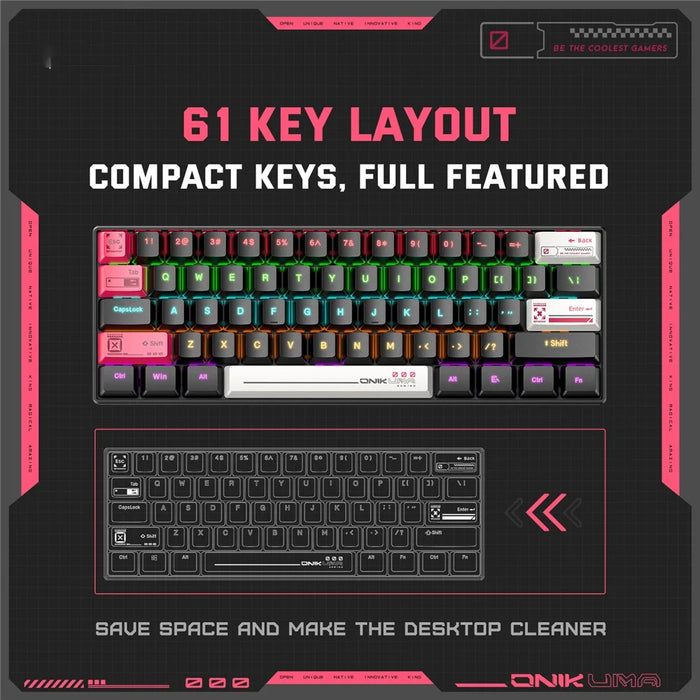ONIKUMA G55 61 Keys Wired Keyboard with RGB Light Mechanical Gaming Keyboard for PC / Mac / Linux - 7