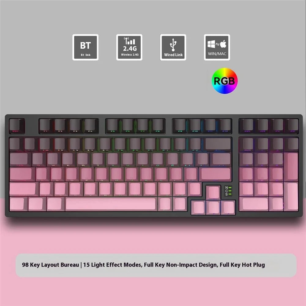 Y-FRUITFUL K98Pro 98 Keys Mechanical Keyboard Triple Mode Hot Swappable Gaming Keyboard with RGB Backlit - Style A - 2