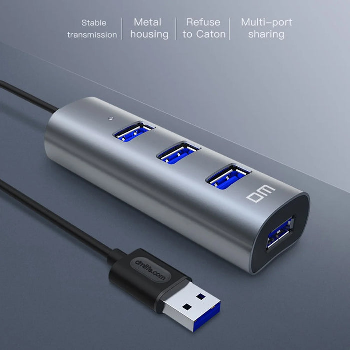 DM CHB009 Portable 4 Ports USB 3.0 Hub Plug and Play High Speed Expansion Adapter - 3