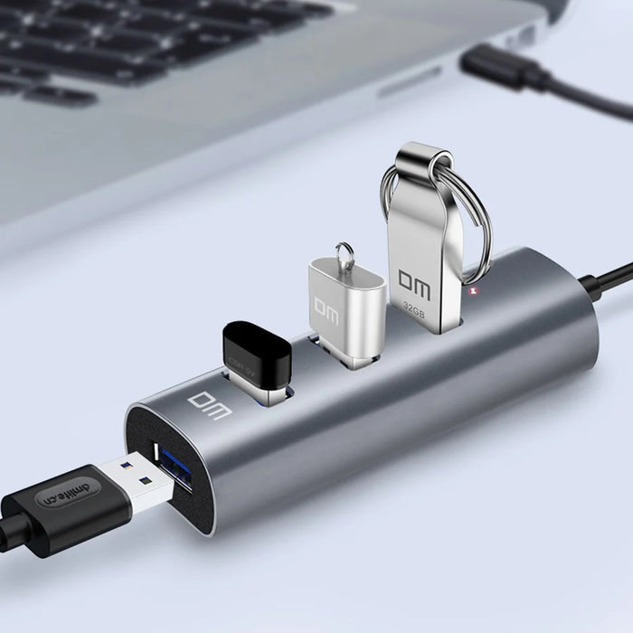 DM CHB009 Portable 4 Ports USB 3.0 Hub Plug and Play High Speed Expansion Adapter - 4