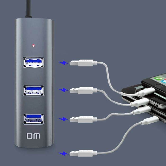 DM CHB009 Portable 4 Ports USB 3.0 Hub Plug and Play High Speed Expansion Adapter - 5