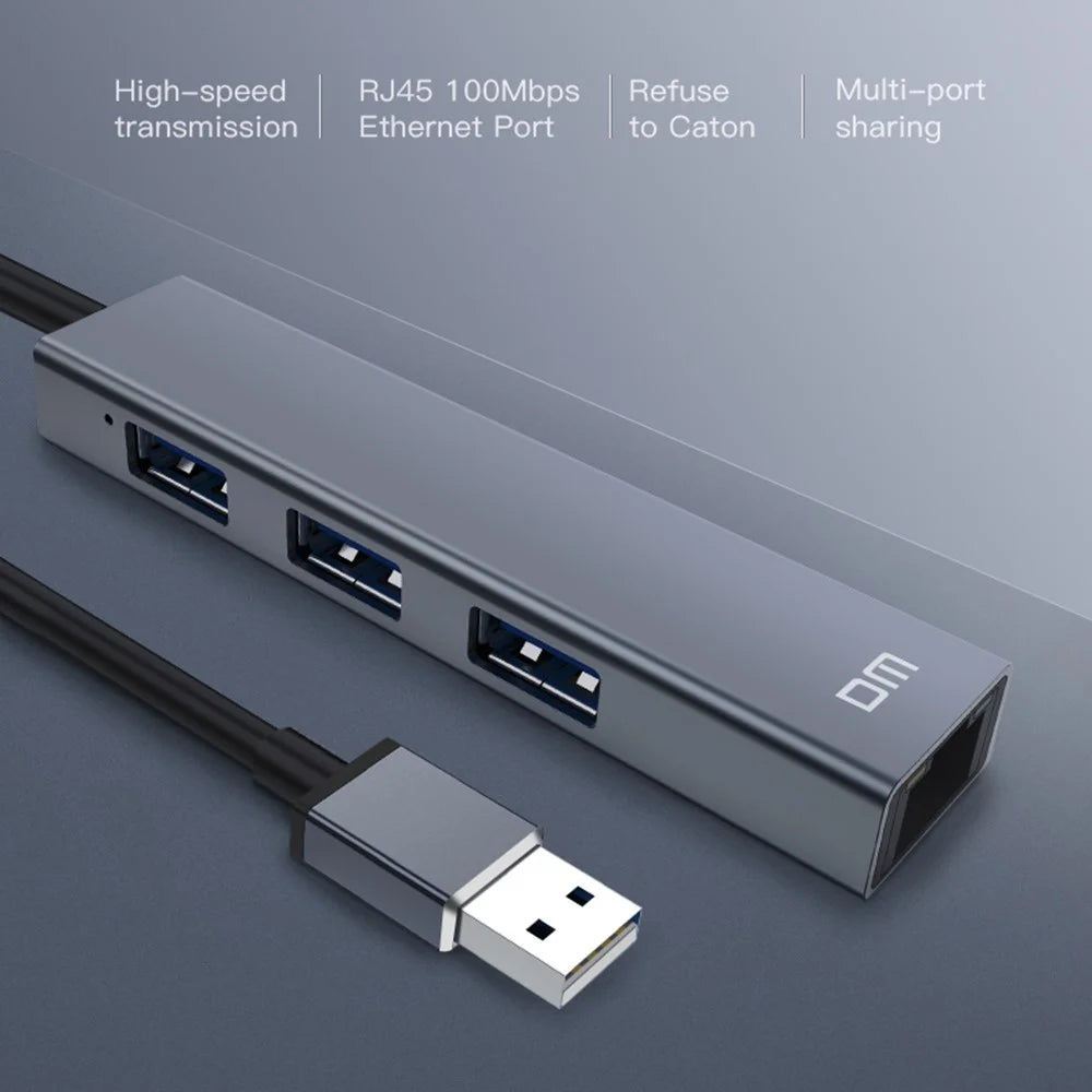DM CHB011 3 Ports USB 2.0 Hub with RJ45 Ethernet Port Compatible with Windows / Macos / Linux - 2