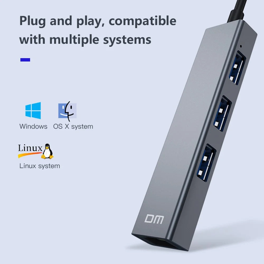 DM CHB011 3 Ports USB 2.0 Hub with RJ45 Ethernet Port Compatible with Windows / Macos / Linux - 5