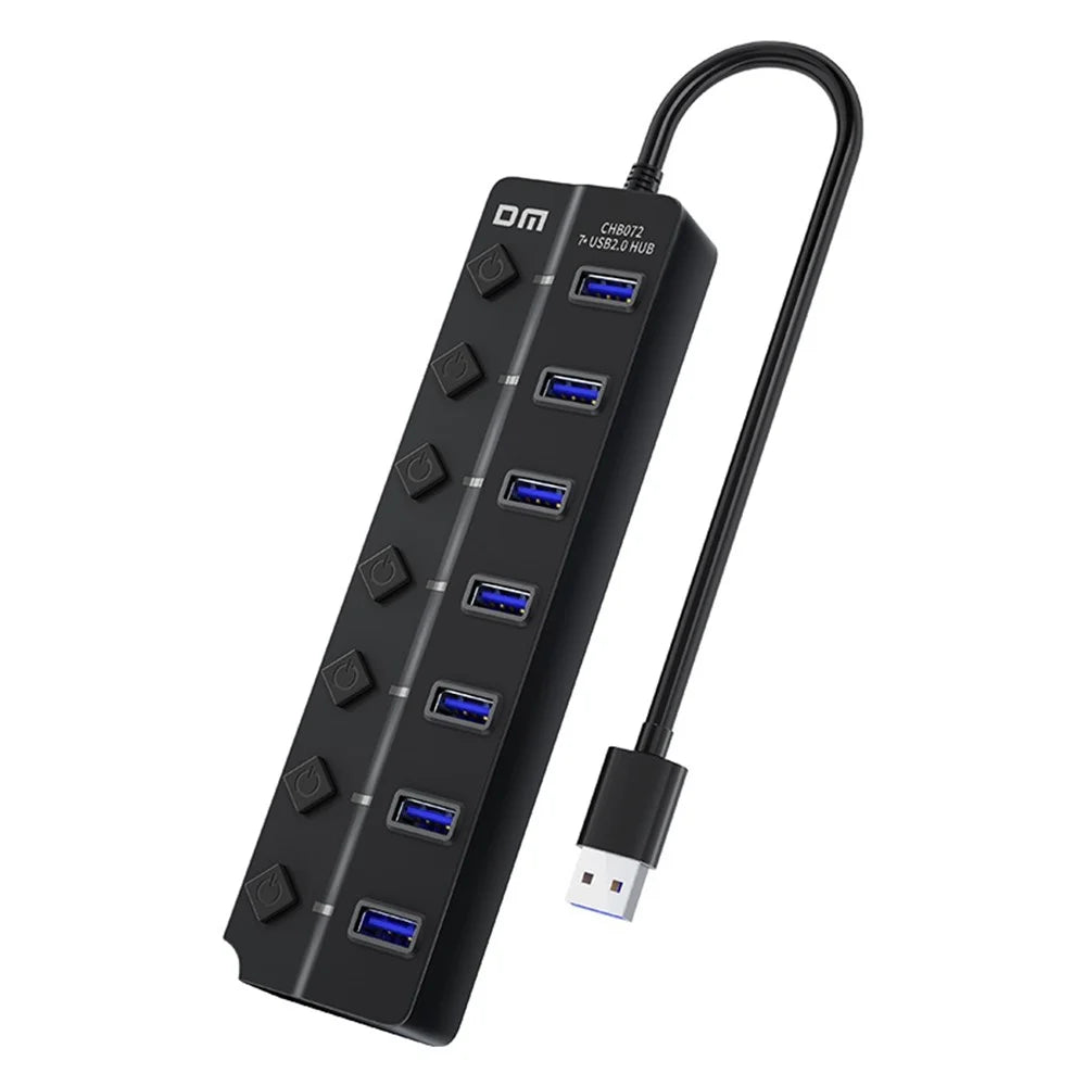 DM CHB072 7 Ports USB 2.0 Hub with Individual Switches High Speed Data Transfer Expansion Dock - 1