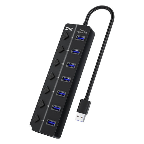 DM CHB072 7 Ports USB 2.0 Hub with Individual Switches High Speed Data Transfer Expansion Dock - 1