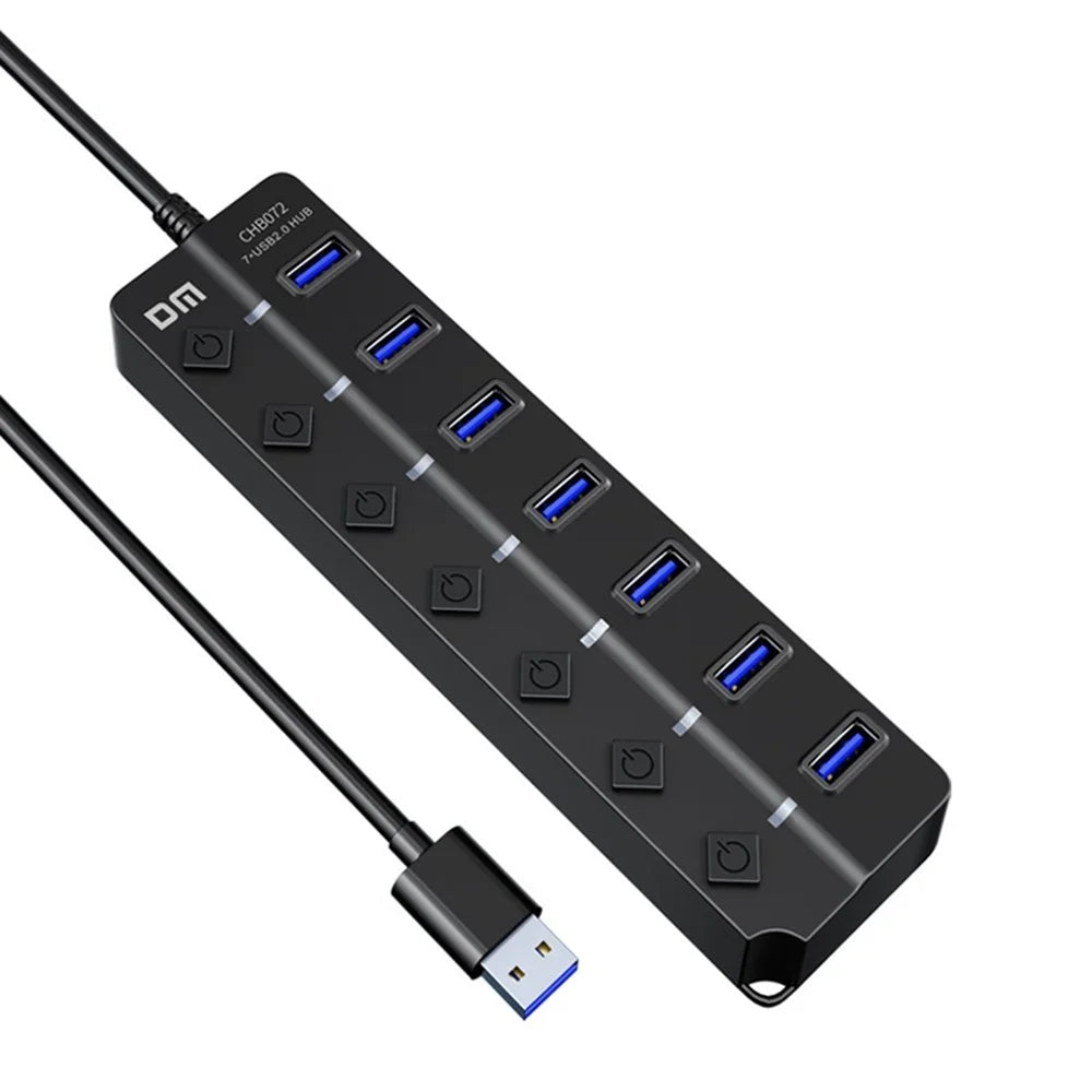 DM CHB072 7 Ports USB 2.0 Hub with Individual Switches High Speed Data Transfer Expansion Dock - 2