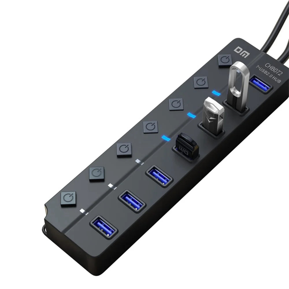 DM CHB072 7 Ports USB 2.0 Hub with Individual Switches High Speed Data Transfer Expansion Dock - 3