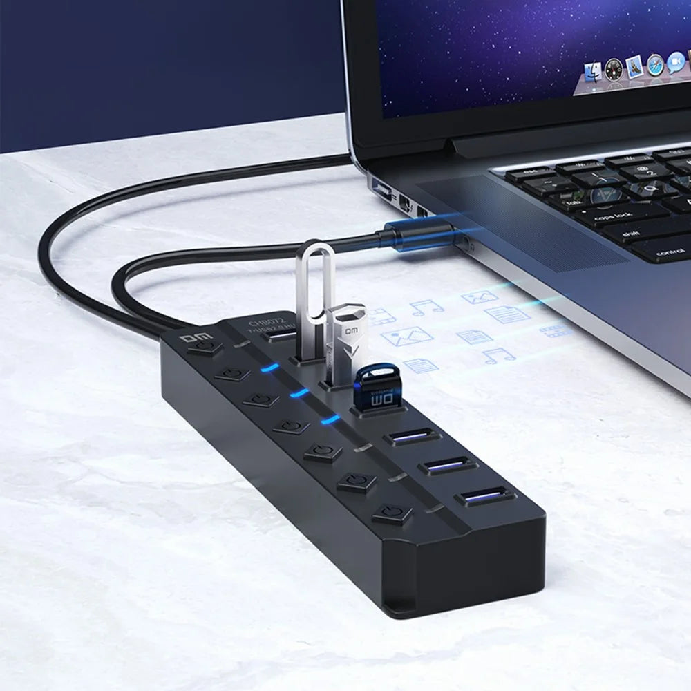 DM CHB072 7 Ports USB 2.0 Hub with Individual Switches High Speed Data Transfer Expansion Dock - 4