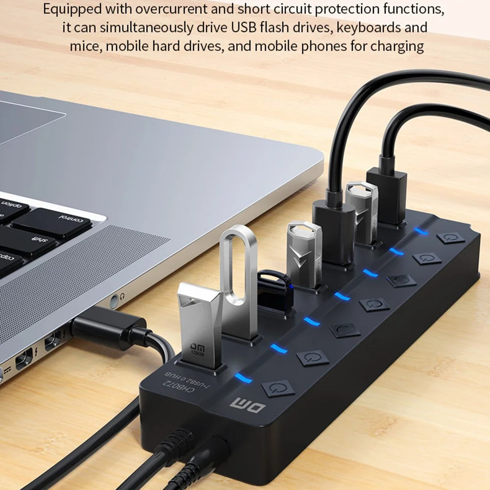 DM CHB072 7 Ports USB 2.0 Hub with Individual Switches High Speed Data Transfer Expansion Dock - 5