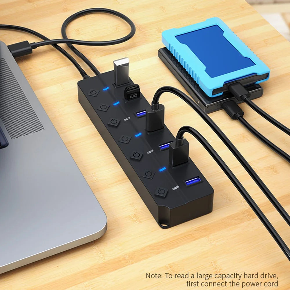 DM CHB072 7 Ports USB 2.0 Hub with Individual Switches High Speed Data Transfer Expansion Dock - 6