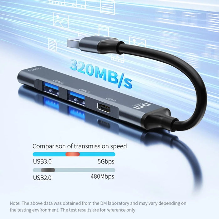 DM CHB080 For U Disk / Hard Drive 3 Ports USB Hub USB 3.0 + 2 USB 2.0 Expansion Dock with Type C Power Delivery - 5