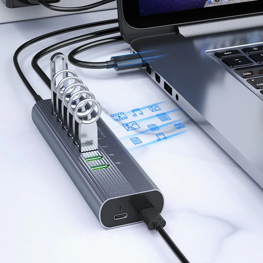 DM CHB027 Portable 10 Ports USB 3.0 Hub with PD 18W Fast Charging Port Expansion Dock - 4