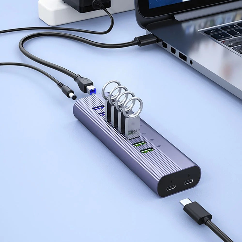 DM CHB027 Portable 10 Ports USB 3.0 Hub with PD 18W Fast Charging Port Expansion Dock - 5