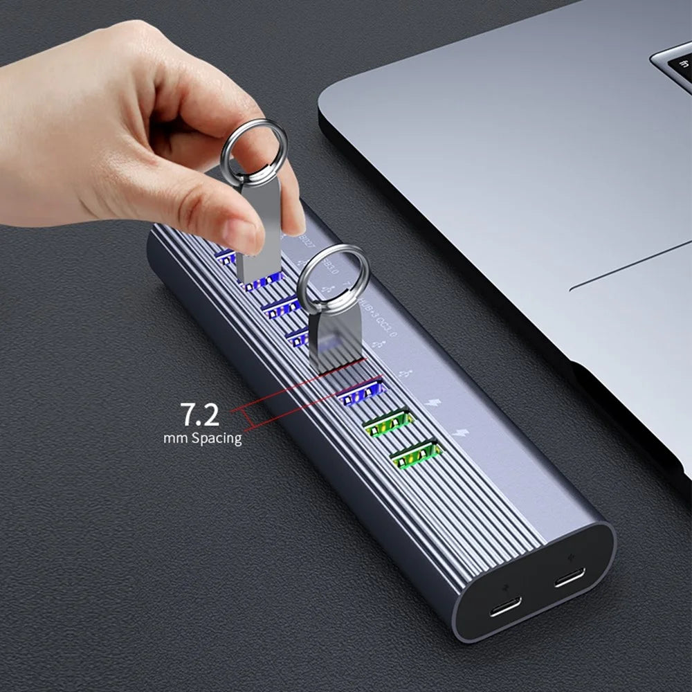 DM CHB027 Portable 10 Ports USB 3.0 Hub with PD 18W Fast Charging Port Expansion Dock - 6